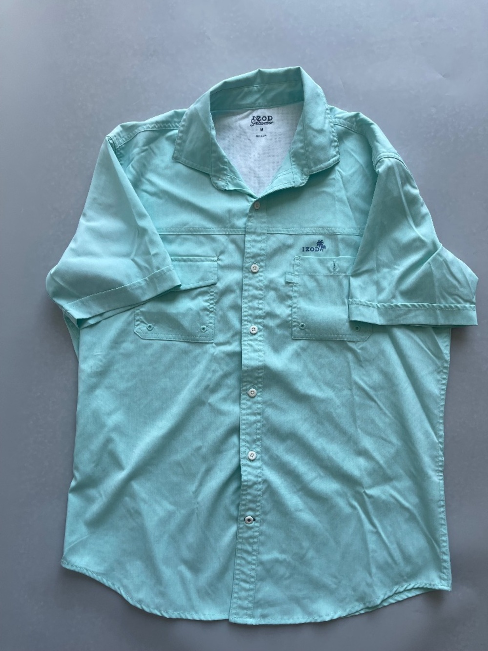 IZOD Saltwater Fishing Shirt Men’s Medium Aqua Button Up